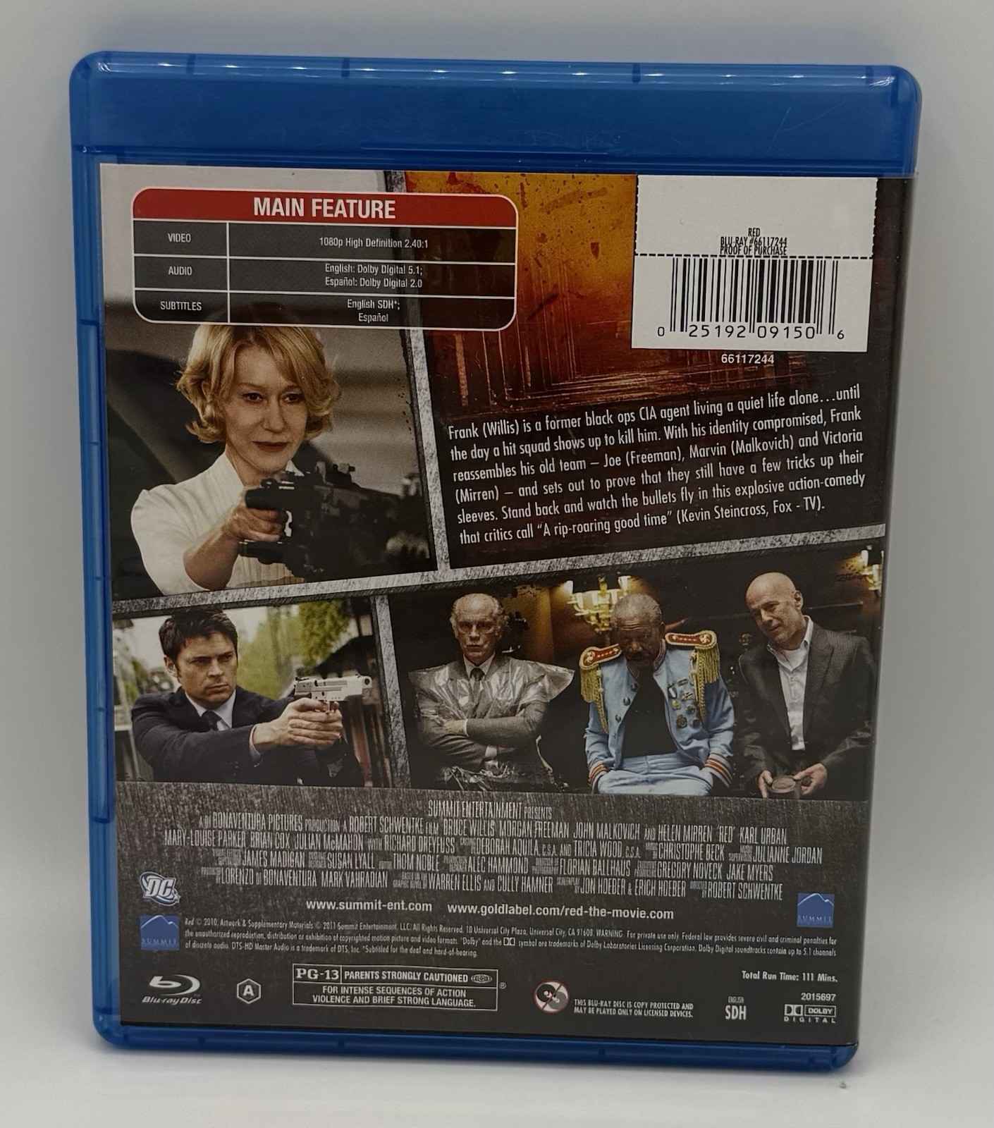 RED (Blu-ray, 2010) Widescreen w/ Subtitles Bruce Willis 111 Min 2.40:1