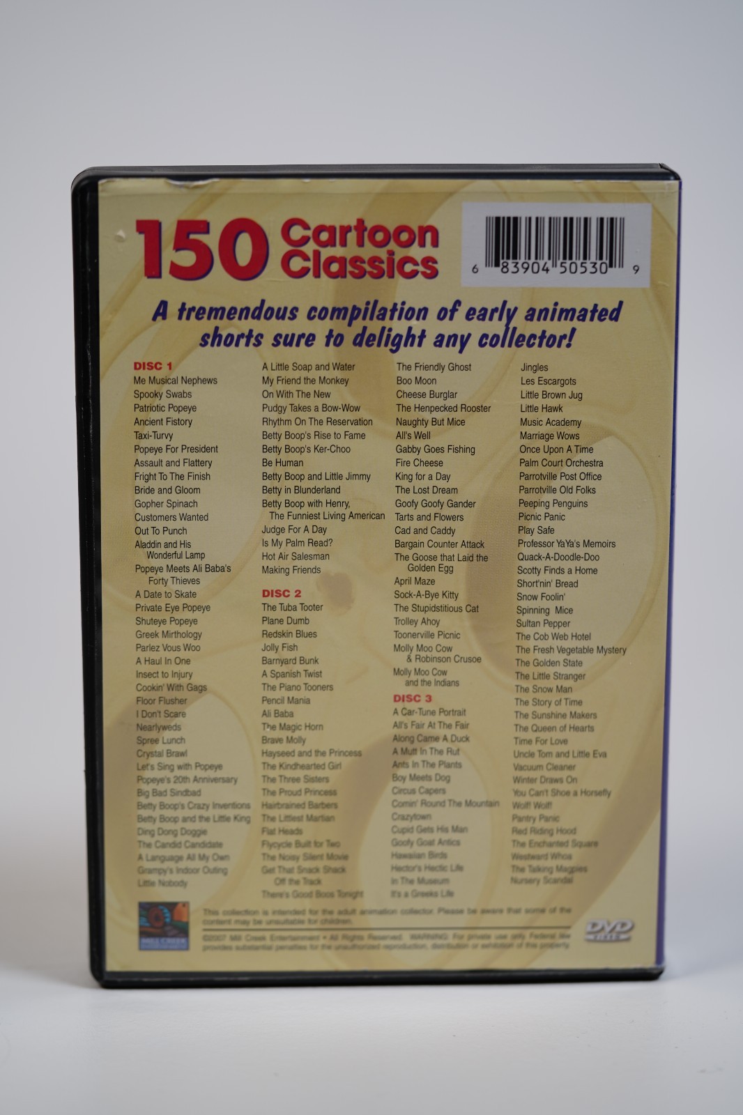 150 Cartoon Classics (DVD, 2006, 3-Disc Set) Popeye Betty Boop Casper Felix