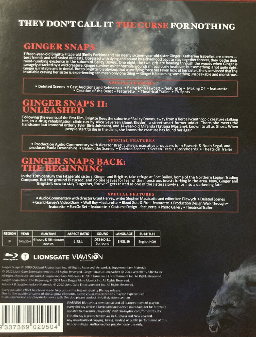 GINGER SNAPS TRILOGY (2000-04) 3 Movie Set Blu-Ray NEW (USA Compatible)