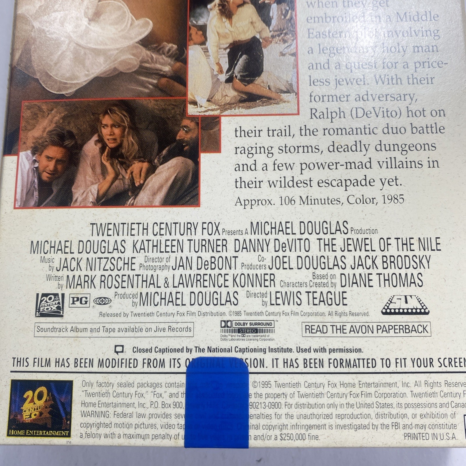 The Jewel of the Nile VHS 1985, Michael Douglas, Kathleen Turner & Danny Devi to