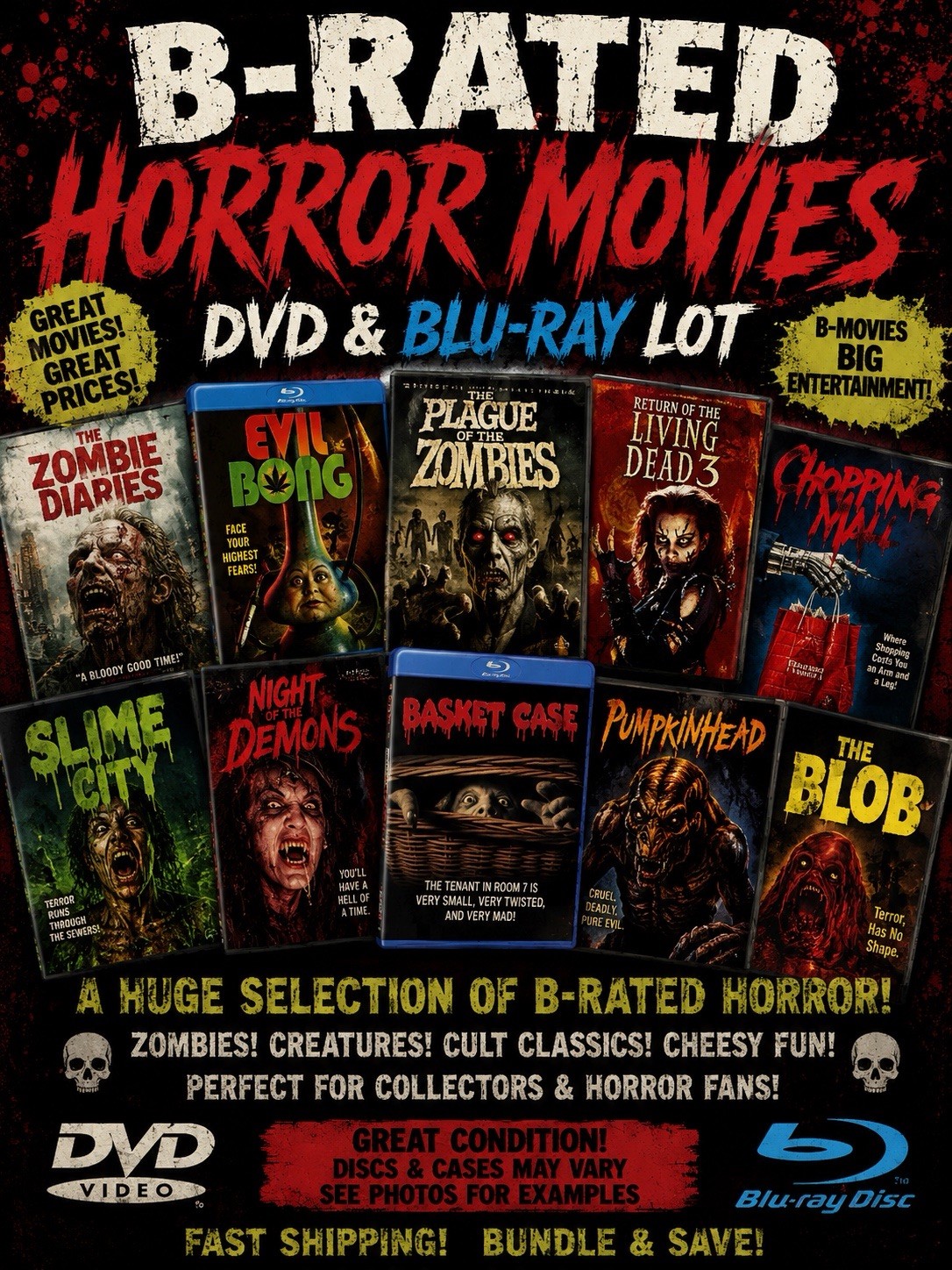 B-Movie Cult Horror Lot DVD & Blu-ray Zombies Creatures/Monsters