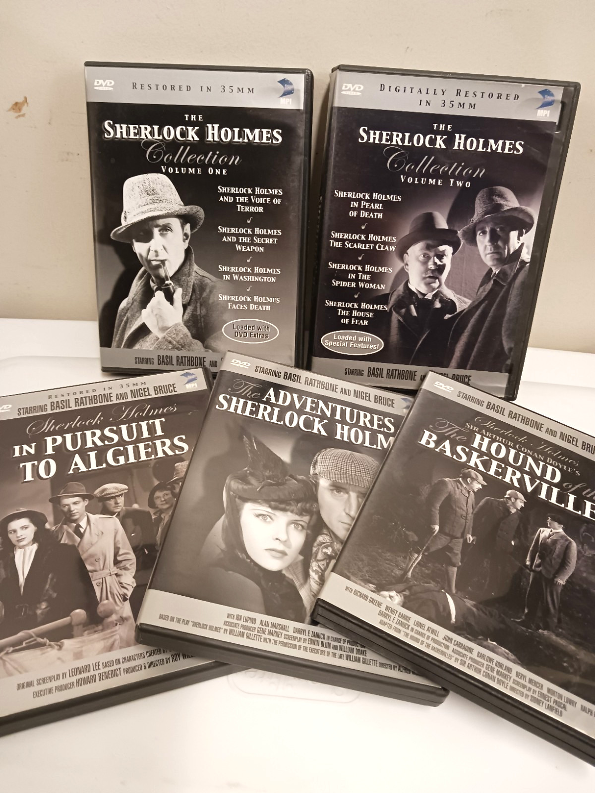 Sherlock Holmes DVDs Lot of 11 Basil Rathbone & Nigel Bruce BW Restored MPI Scar