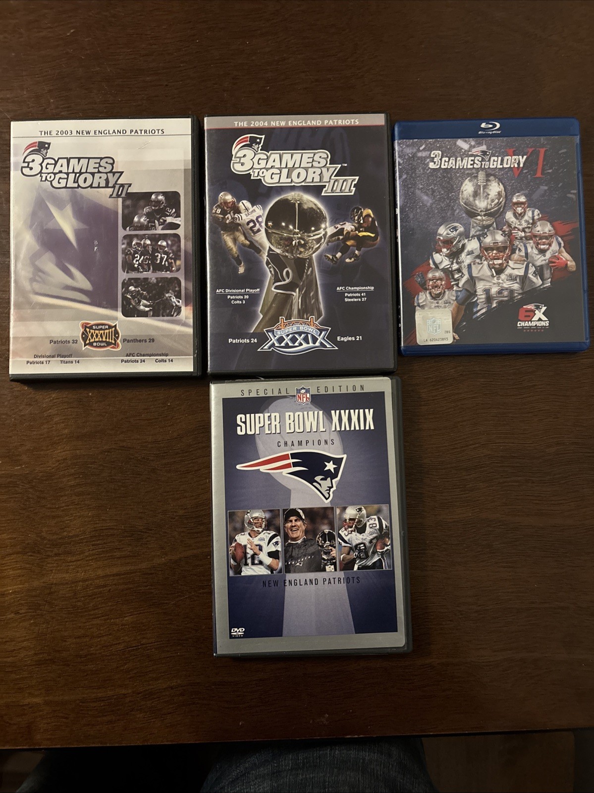 3 Games To Glory New England Partiots 2,3,6 + Bonus Super Bowl 39 GC See Images