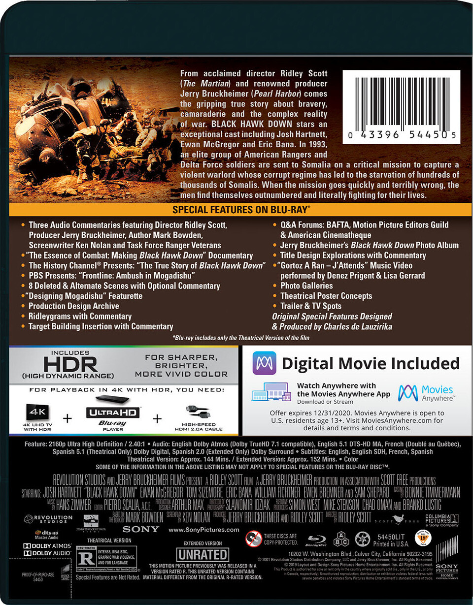 Black Hawk Down 4k Ultra HD+Blu-ray+Digital HD Sony Pictures