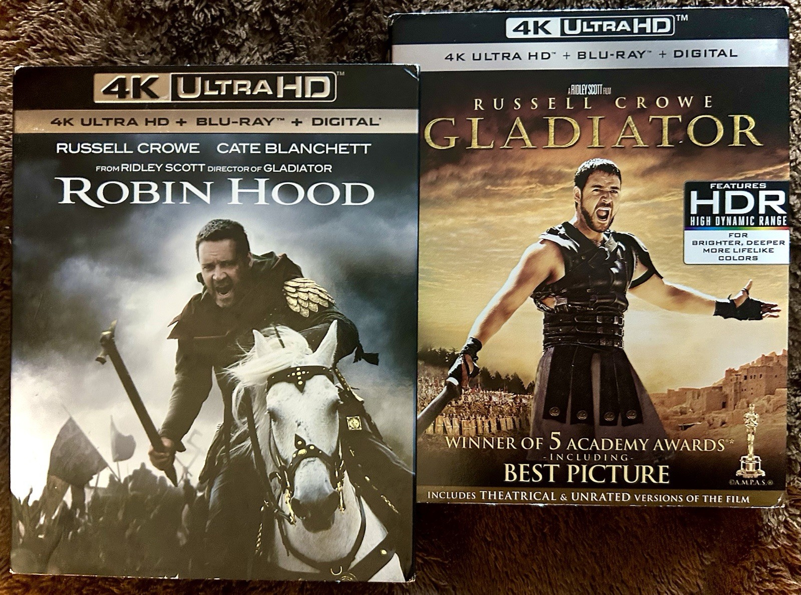 Russell Crowe & Ridley Scott 4K UHD Blu-ray Set 🏹 Robin Hood 🗡️ Gladiator