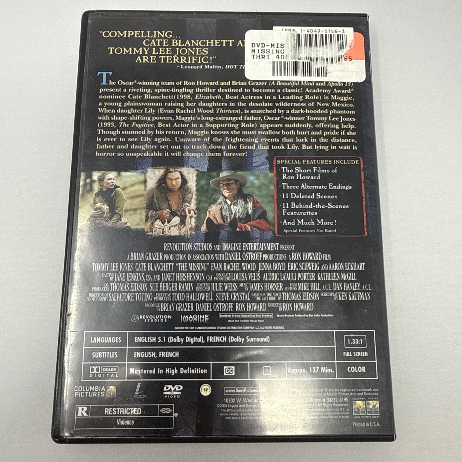 The Missing DVD Tommy Lee Jones Kate Blanchett Ron Howard 2004