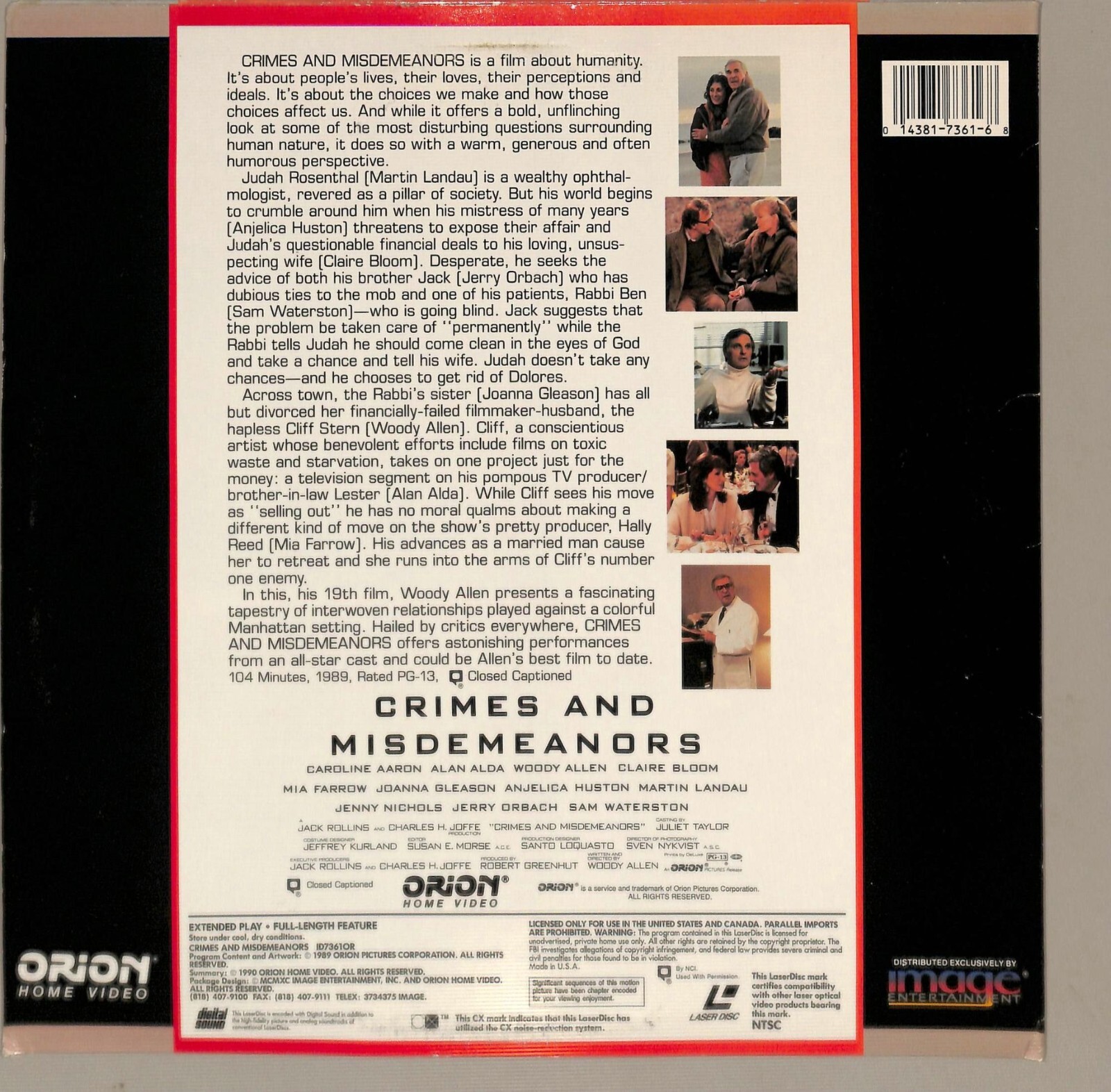 Crimes and Misdemeanors (1989) Laserdisc