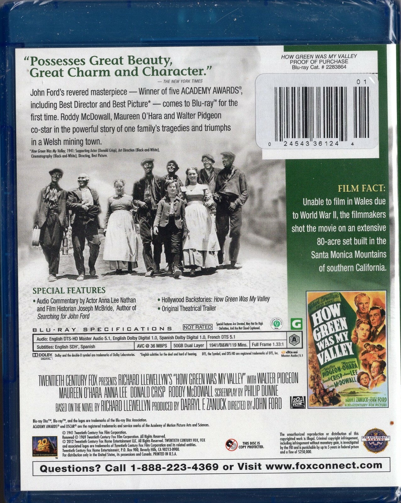 How Green Was My Valley (Blu-ray Disc, 2013) Walter Pidgeon, Maureen O’Hara
