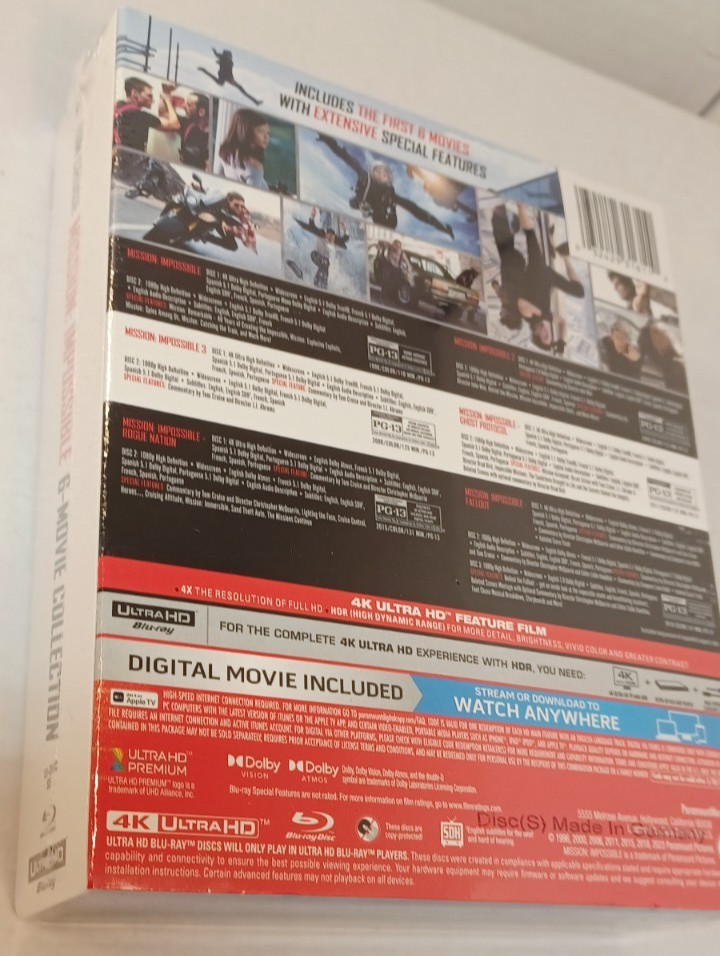 Mission Impossible 6 Movie Set (4K+Blu-ray) Slipcover-Box Shipping with Tracking