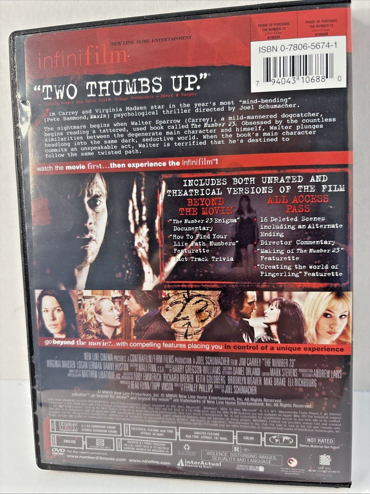 The Number 23 DVD Jim Carrey Unrated Theatrical Versions VG