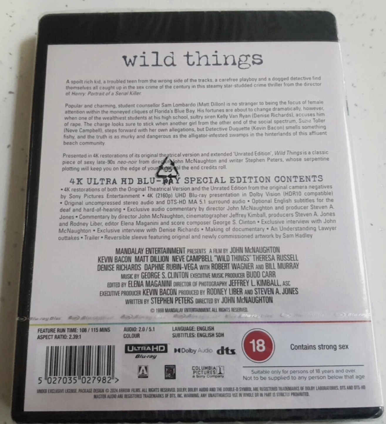 WILD THINGS (1998) 4K UHD Blu-Ray Standard Edition BRAND NEW (USA Compatible)
