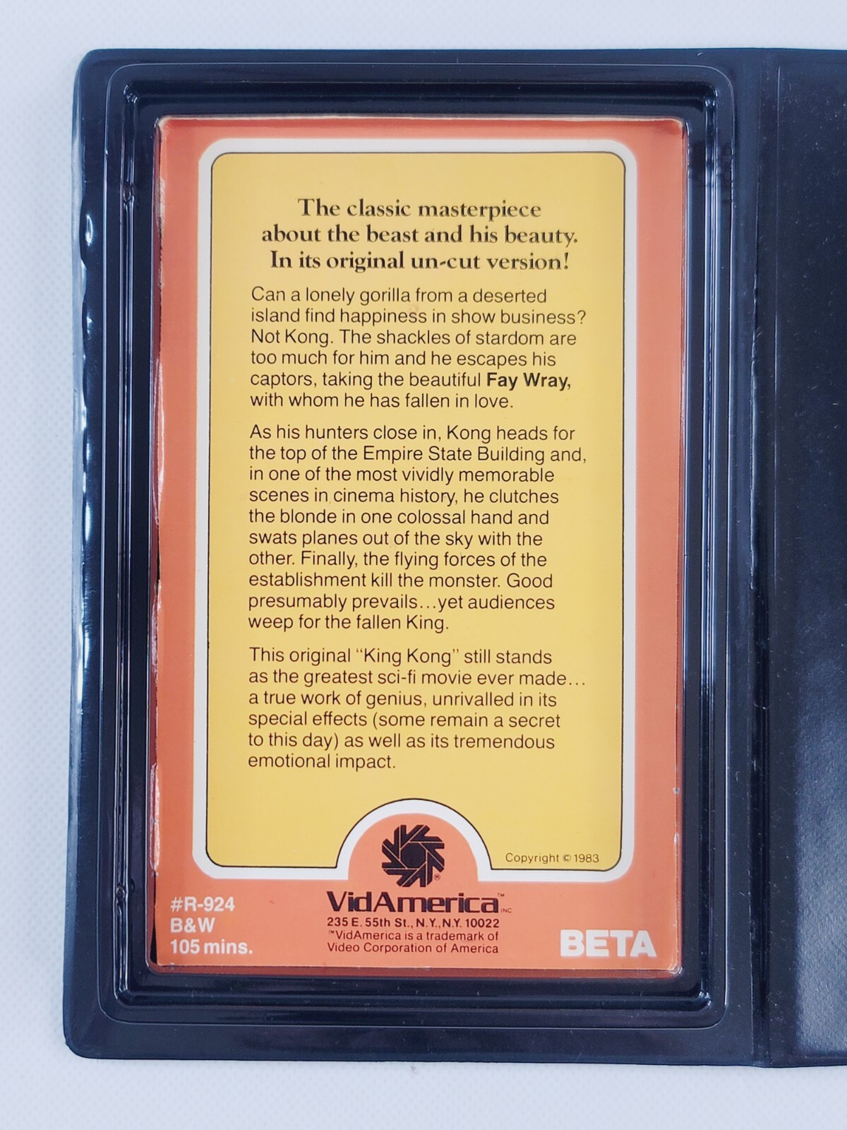 King Kong BETA 1983 VidAmerica Fay Wray / Bruce Cabot Beta (NOT VHS) Clamshell