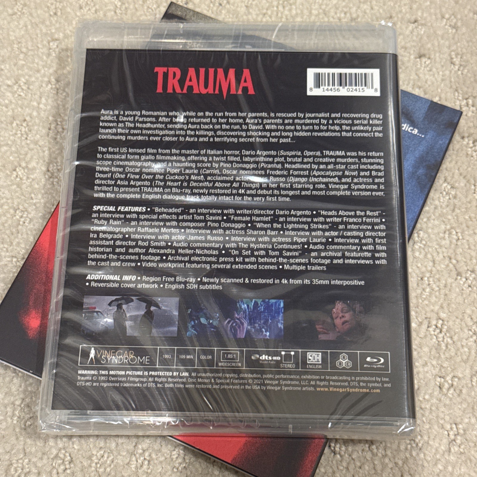 Trauma (Blu-ray, 1993) W/ OOP Slipcover Vinegar Syndrome NEW SEALED horror