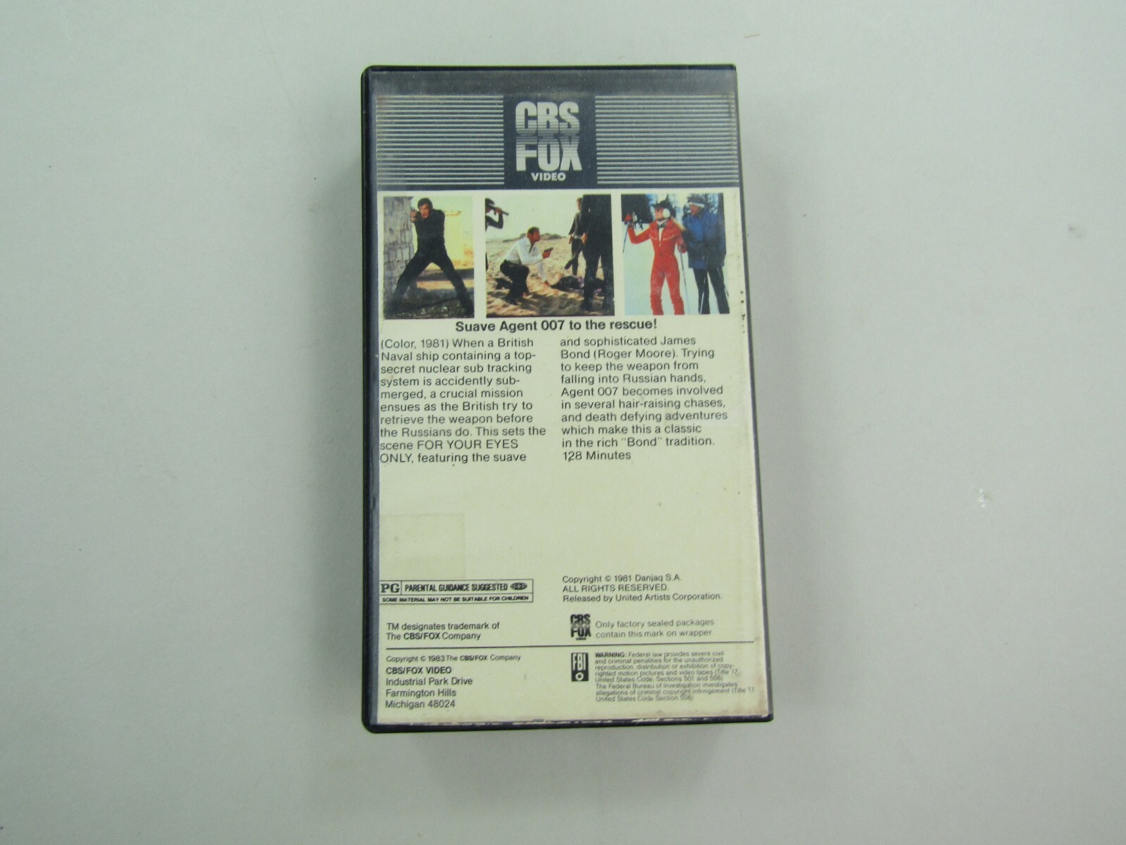 VTG For Your Eyes Only VHS CBS Fox Video Agent 007 James Bond PG 1981 Video