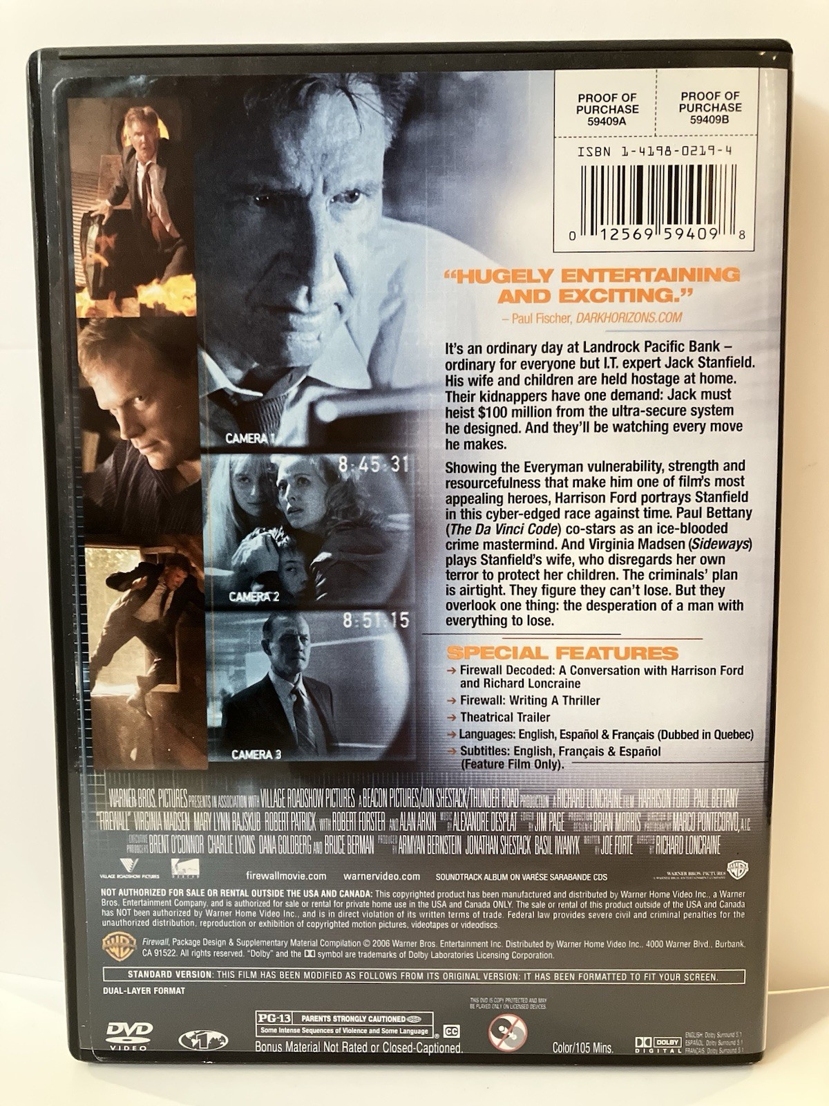 Firewall DVD Full Screen Harrison Ford Paul Bettany Action Thriller