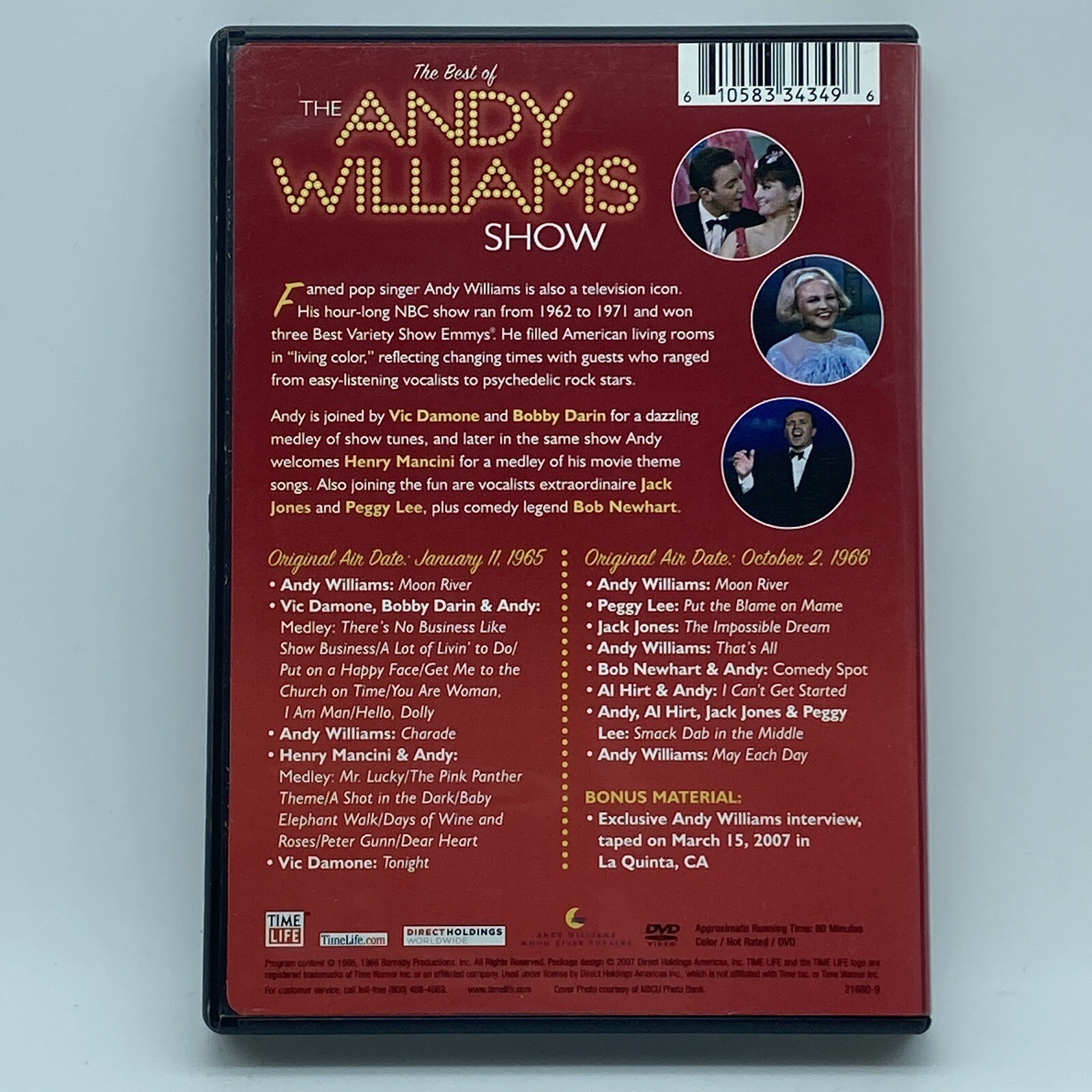 The Best of the Andy Williams Show DVD 2007 Bobby Darin Peggy Lee Vic Damone