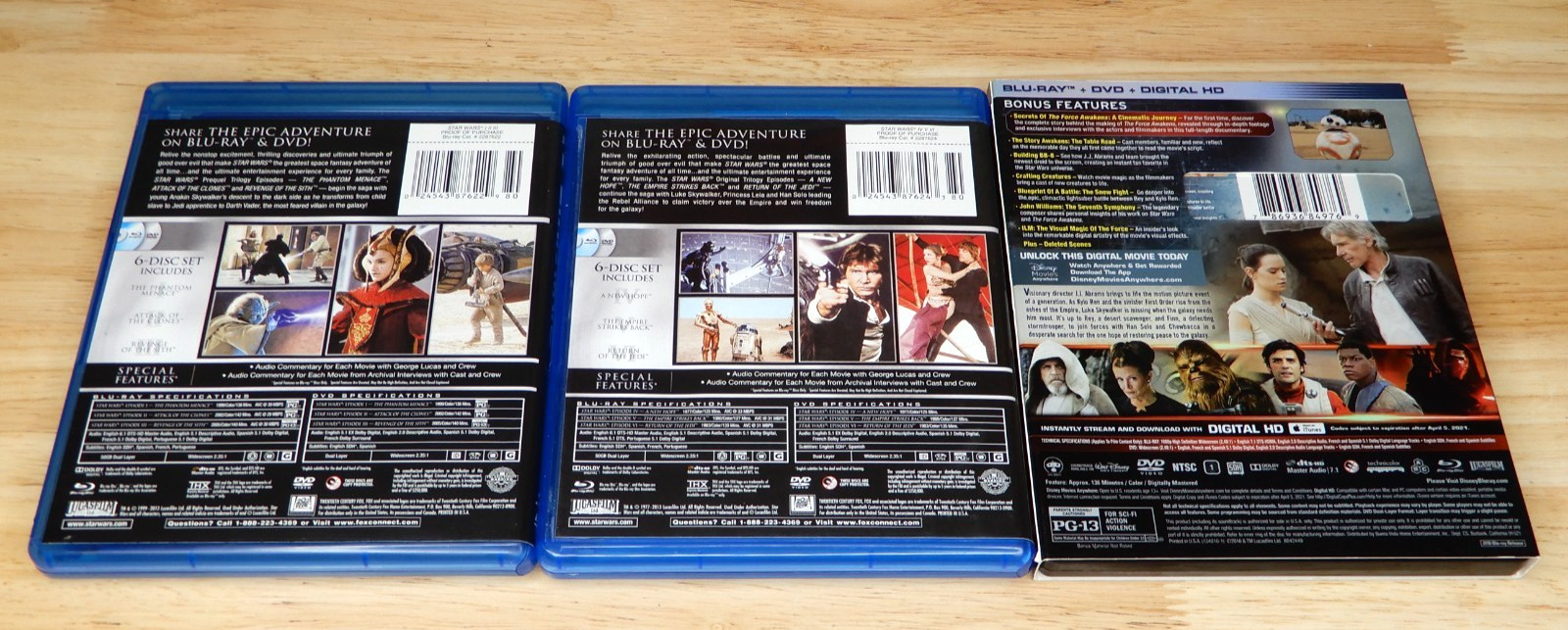 Star Wars: Episodes 1-7 (Blu-ray & DVD, 7 movie Lot) Mark Hamill, Harrison Ford