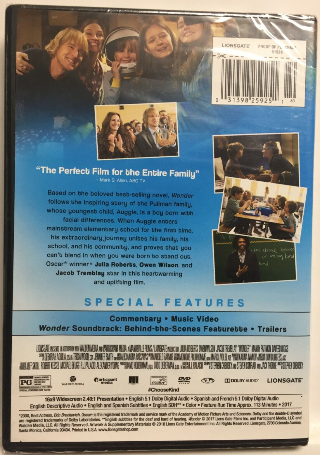 Wonder [2017] (DVD,2018,Widescreen) Owen Wilson,Julia Roberts,BRAND NEW!
