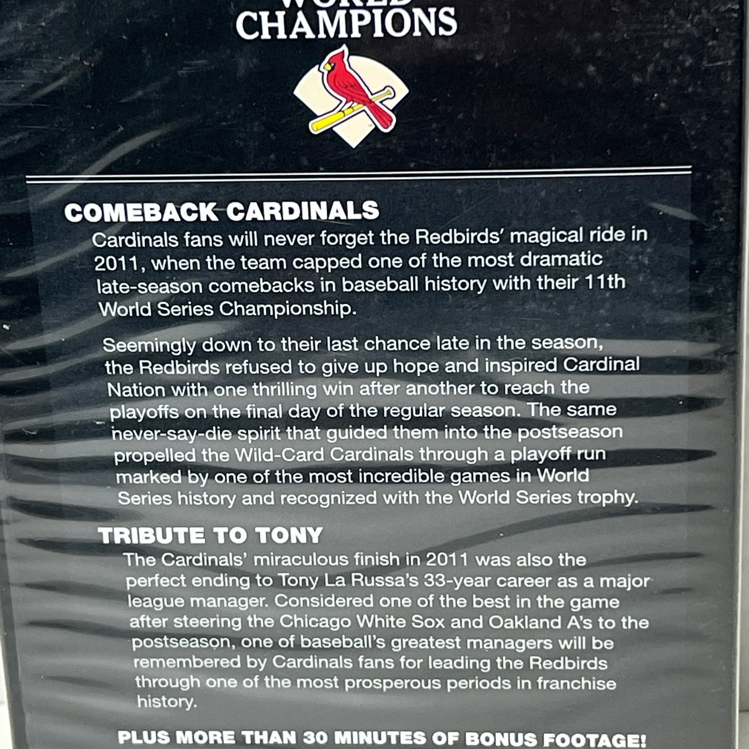2011 World Champions St. Louis Cardinals DVD Comeback Season Tony La Russa New