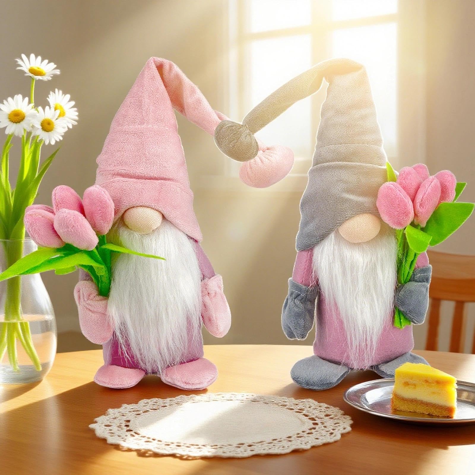 2 PCS Gnomes 14 inches (H) x 4.7 (L) x 3.5 (W), Pink