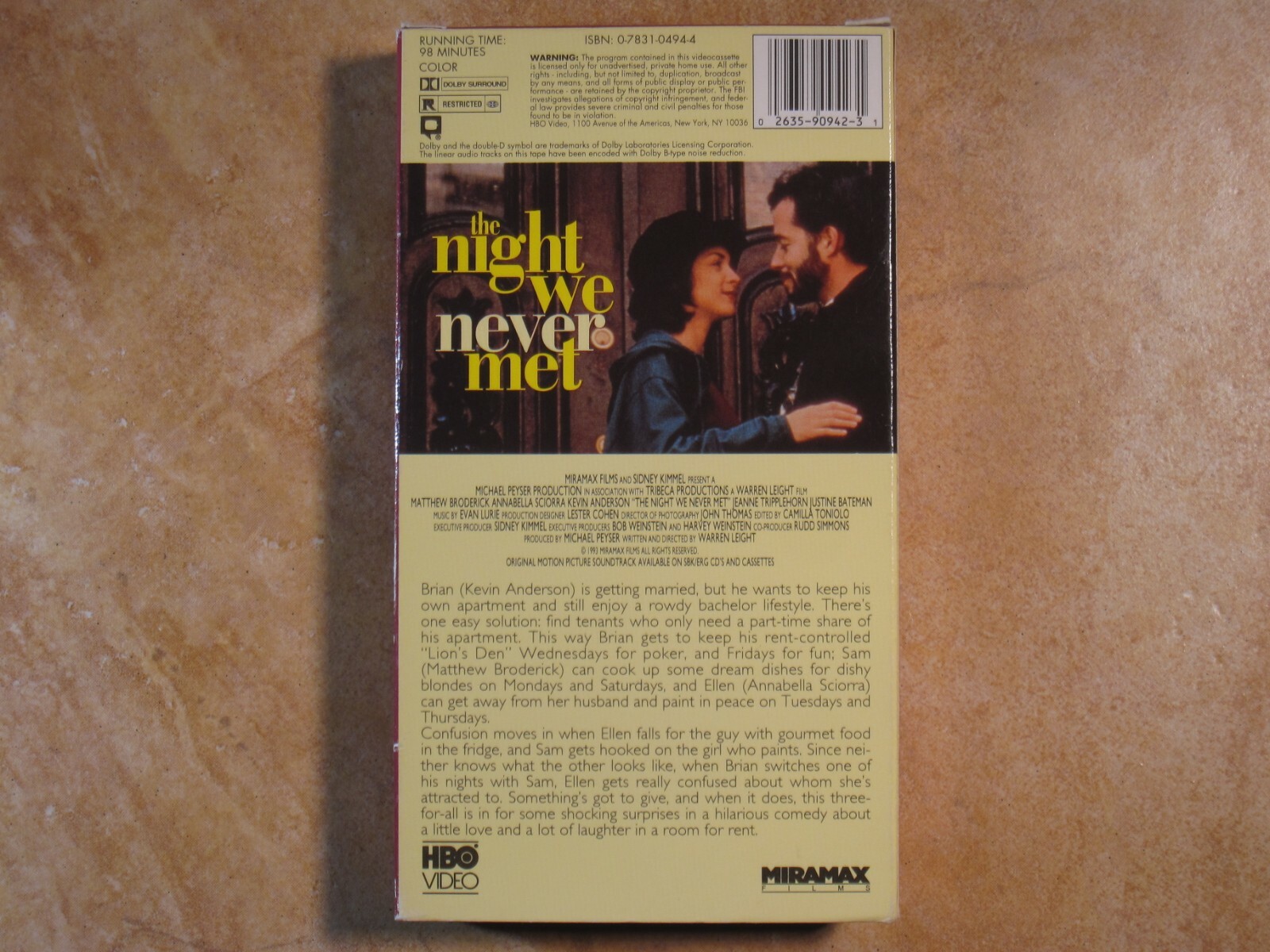 THE NIGHT WE NEVER MET MATTHEW BRODERICK JUSTINE BATEMAN VHS 1ST ED 1993 HBO