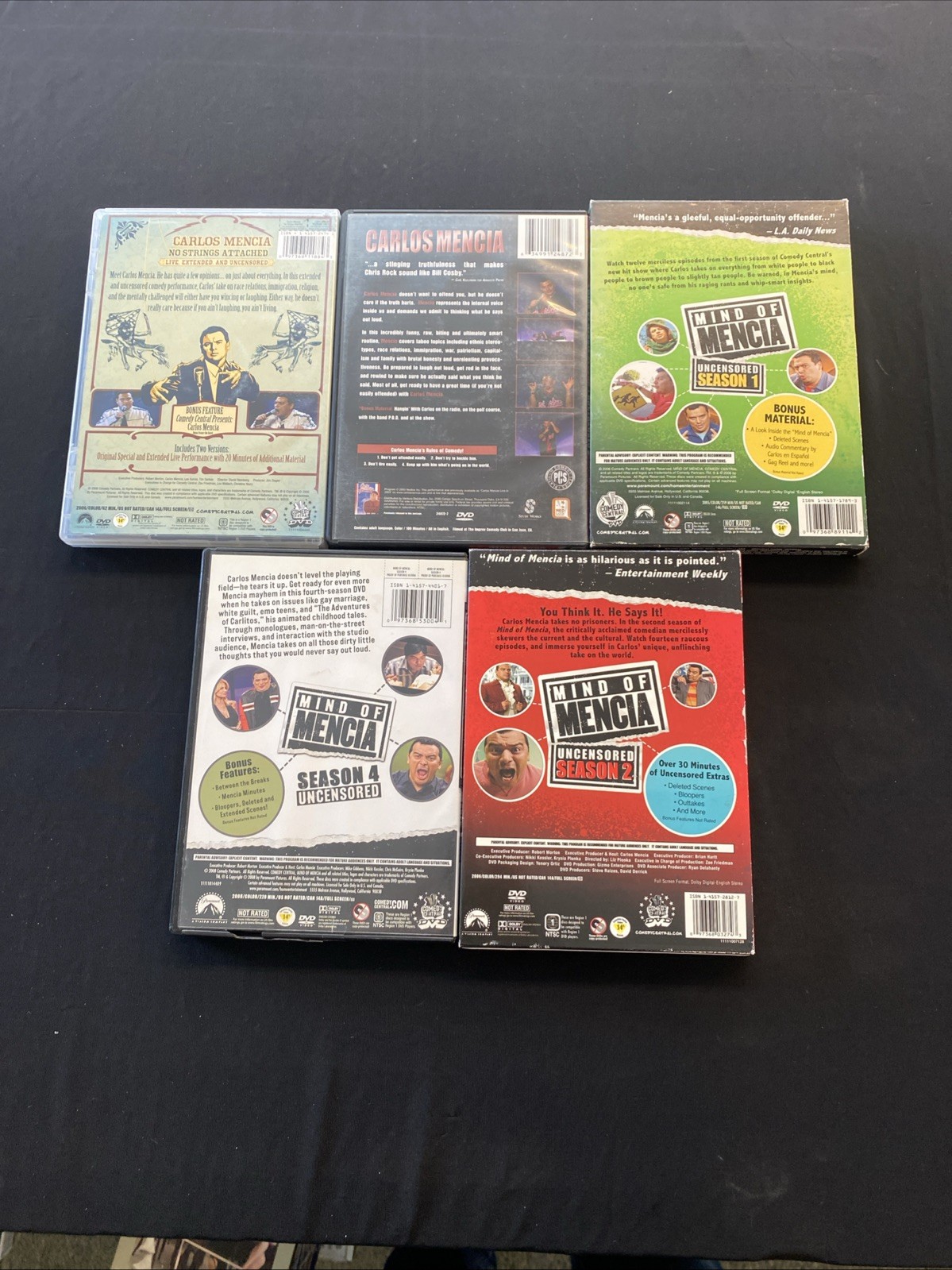 Carlos Mencia DVD Lot (No Strings Attached, Platinum, Mind of Mencia S1, S2, S4