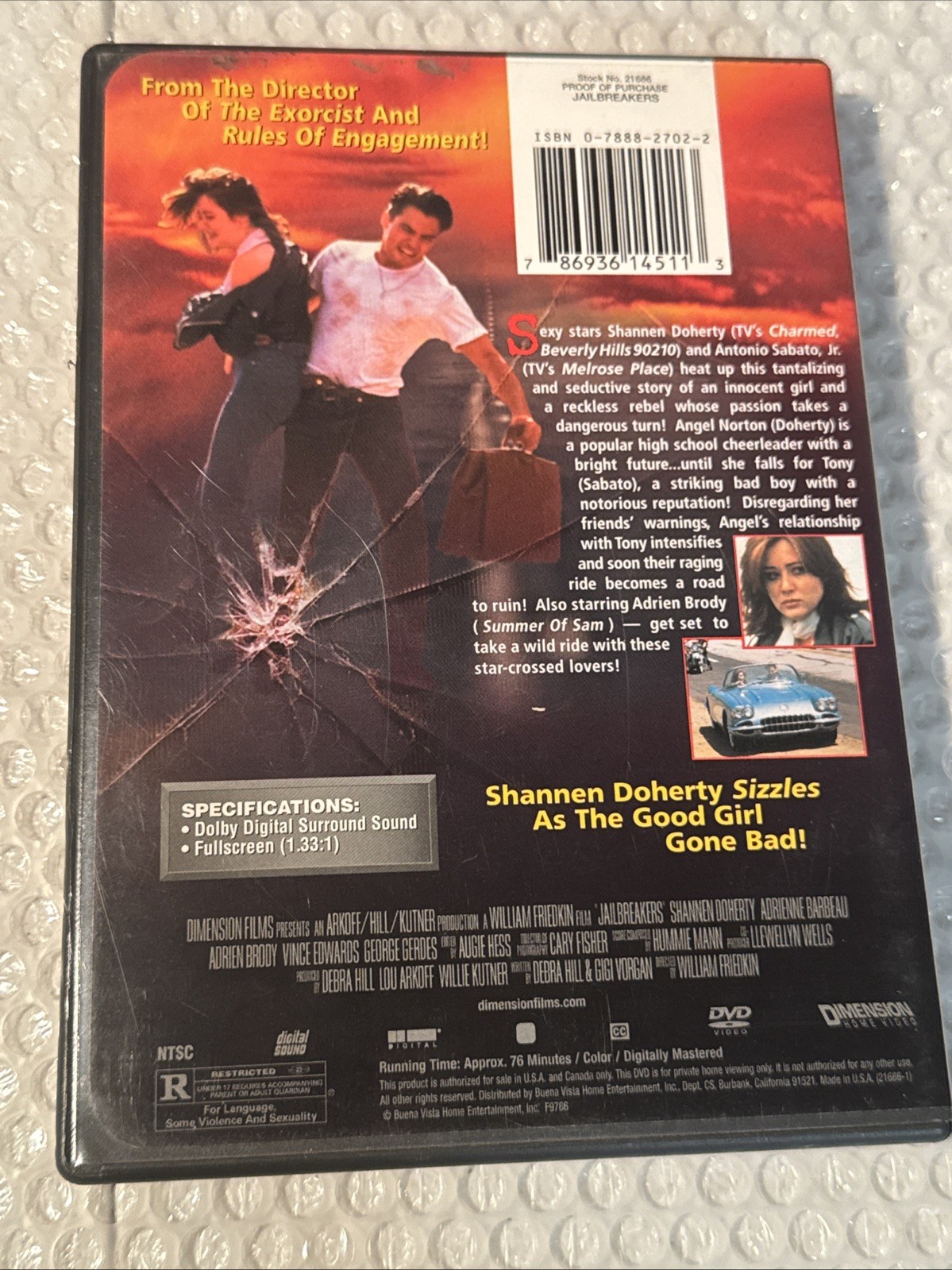 Jailbreakers (DVD, 2001) Shannen Doherty, Antonio Sabato Jr, Rebel, Romance OOP