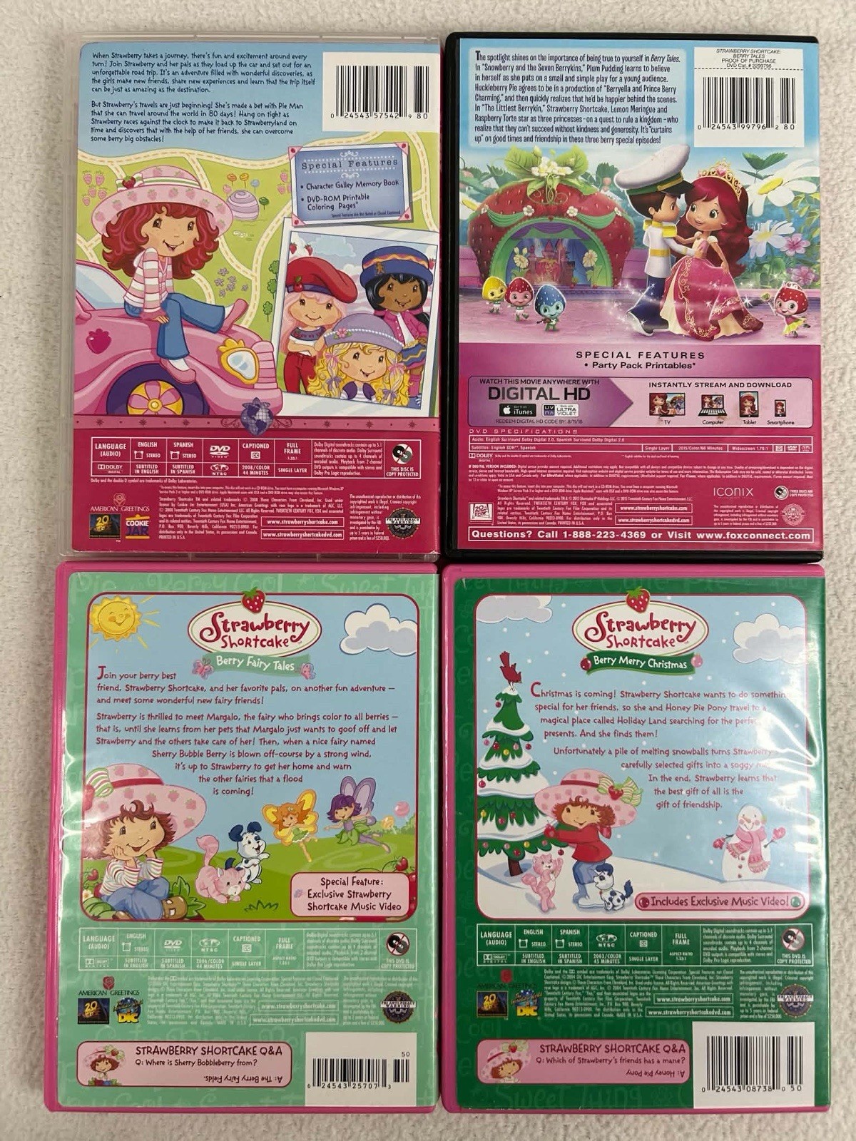 Strawberry Shortcake DVD Lot of 4 Berry Fairy Tales Merry Christmas Journeys