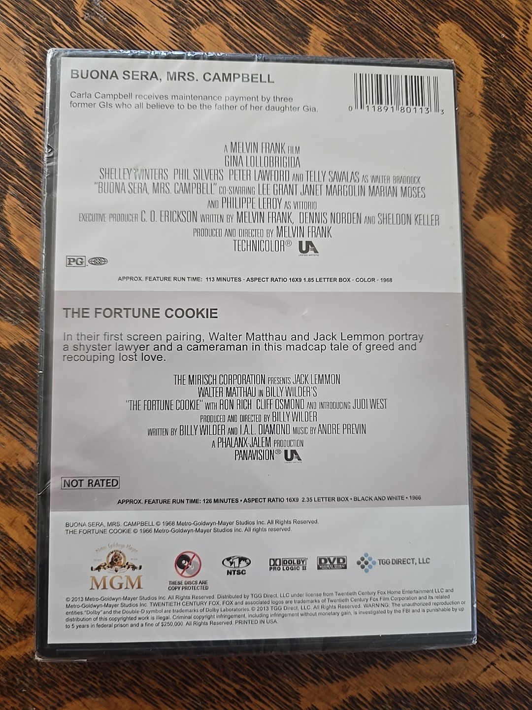 Buona Sera Mrs Campbell / The Fortune Cookie Double DVD (2013) Jack Lemmon – NEW