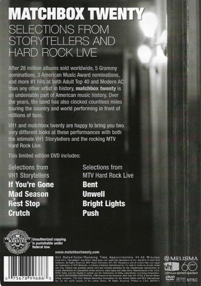 MATCHBOX TWENTY VH1 STORYTELLERS HARD ROCK New ! DVD, Performance,Live