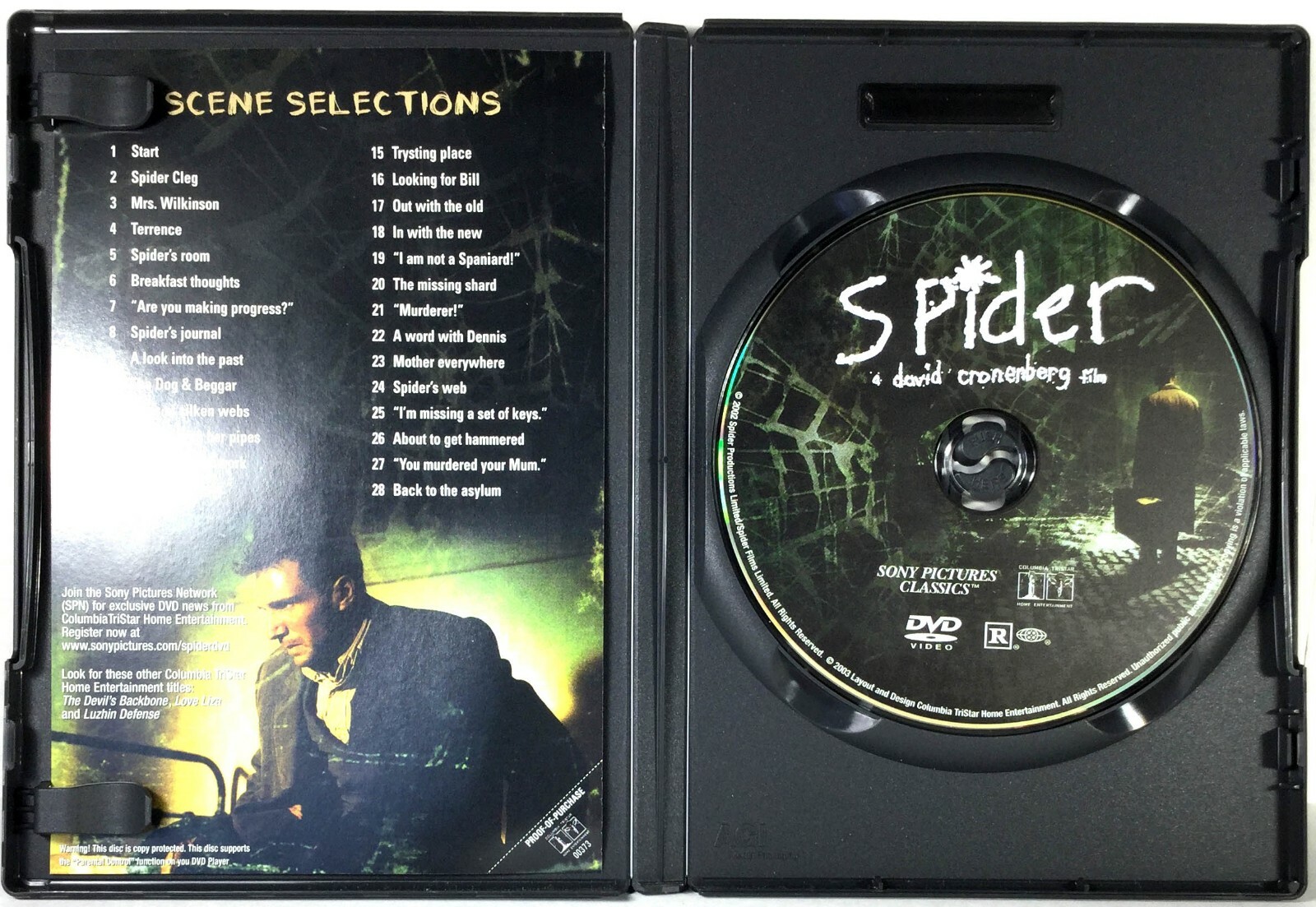Spider (DVD, 2003, Widescreen) Like New ! Ralph Fiennes Gabriel Byrne