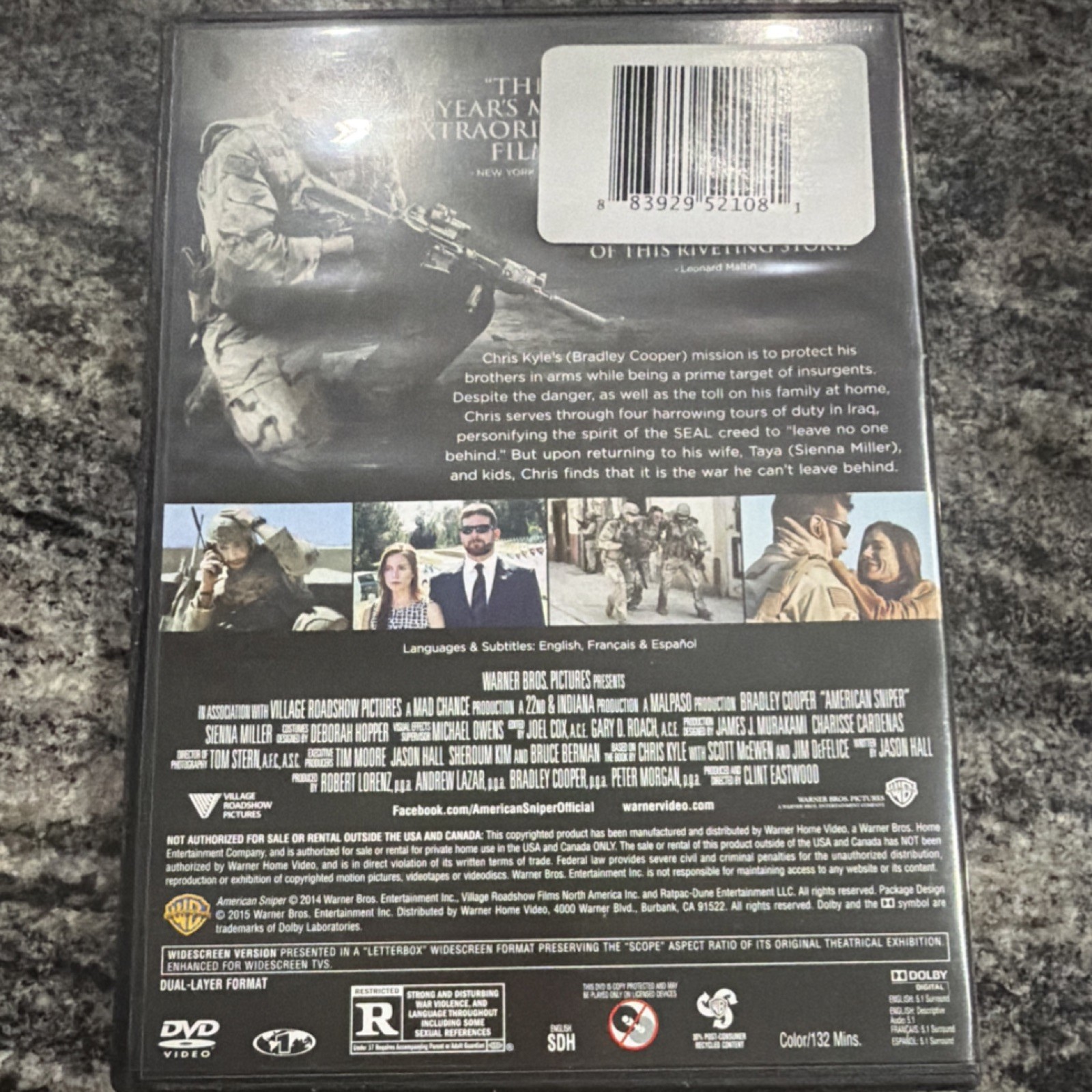 Warner Home Video American Sniper Widescreen DVD Bradley Cooper Action Subtitles
