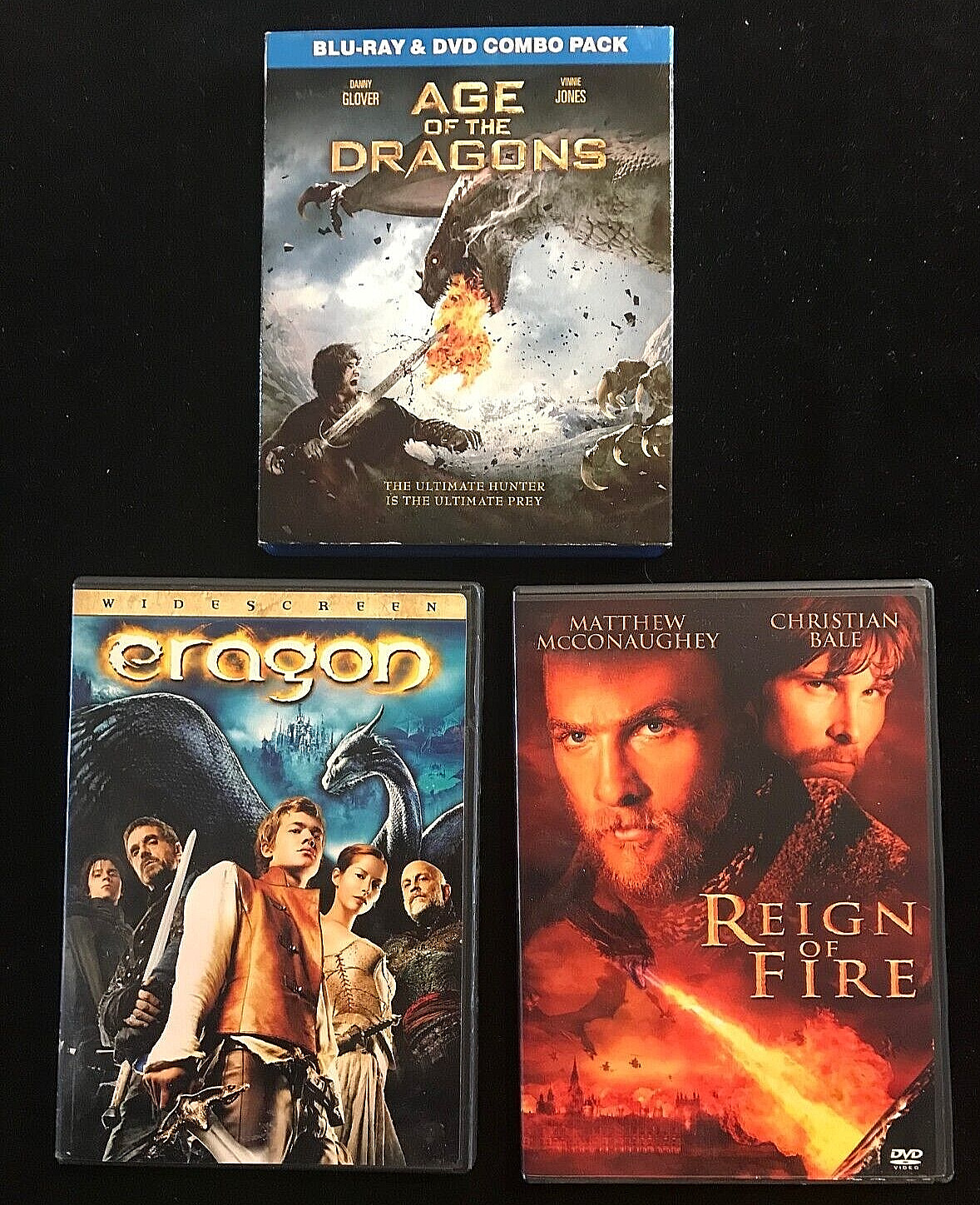 3 Dragon Movies Eragon, Reign of Fire DVDs & Age of the Dragons (Blu-ray/DVD)
