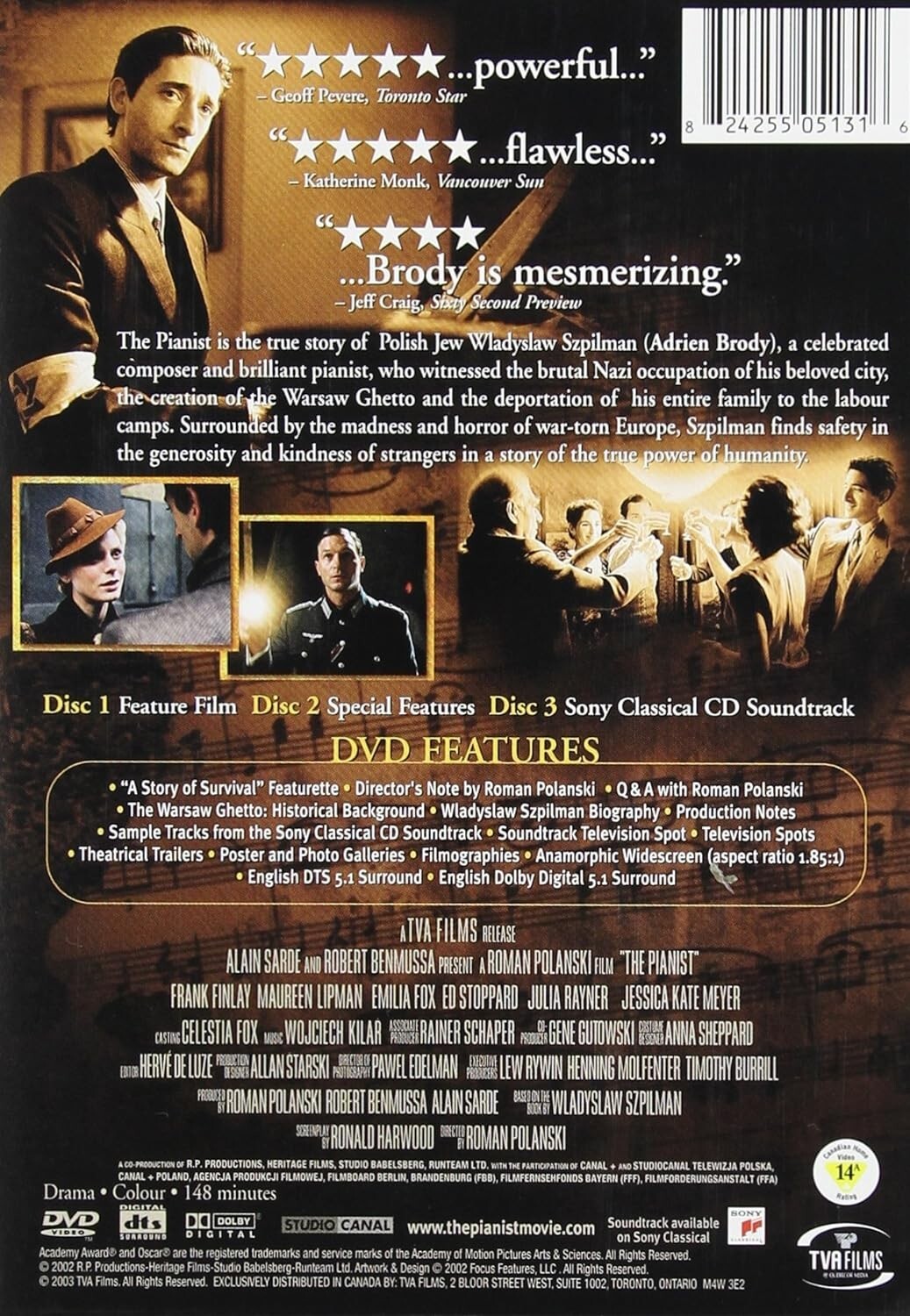 PLAYED ONCE The Pianist Adrien Brody 3-Disc DVD/CD Ltd Soundtrack Edn Polanski