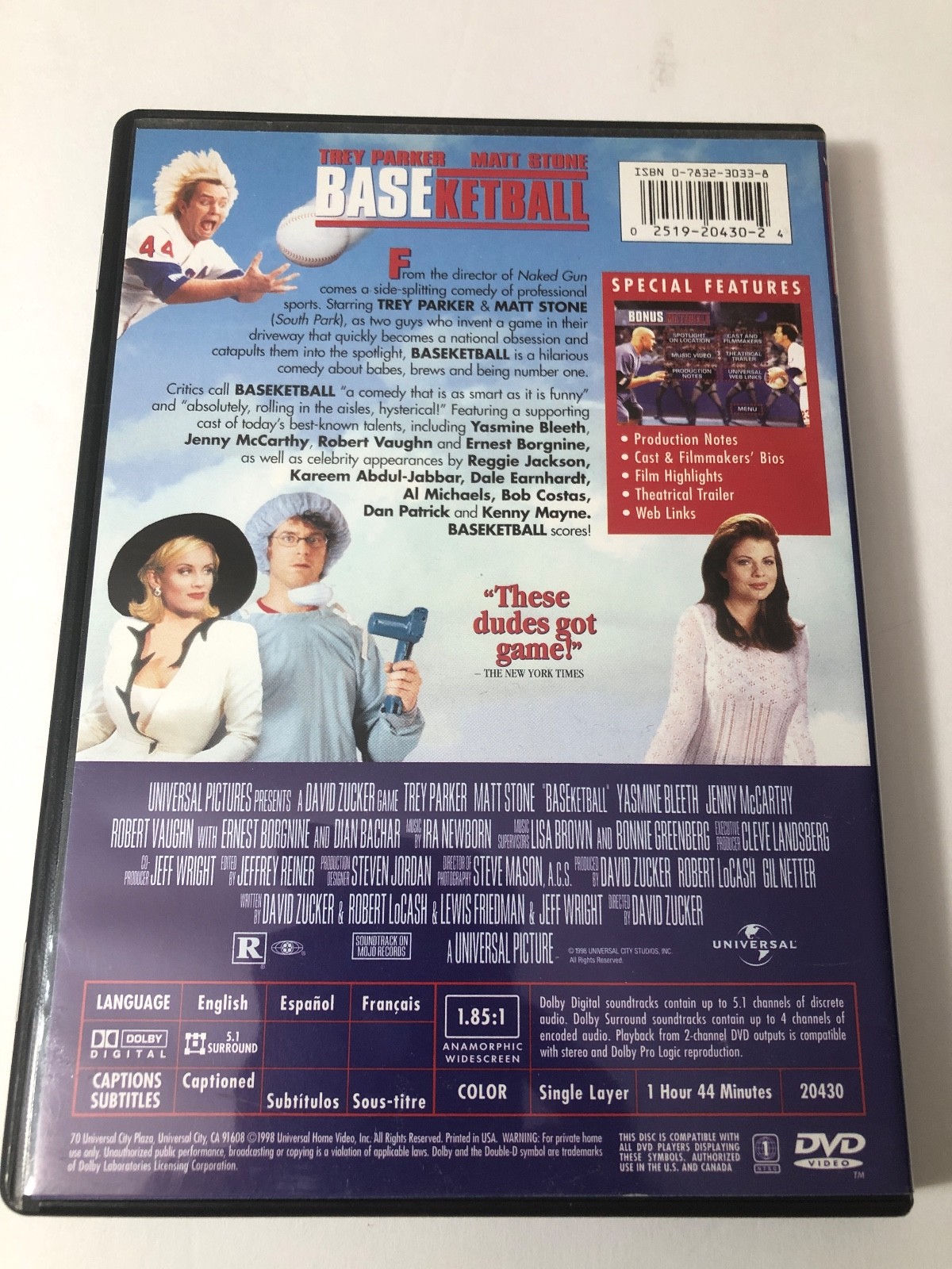 Baseketball (DVD, 1998, Widescreen Edition) – Starring Trey Parker