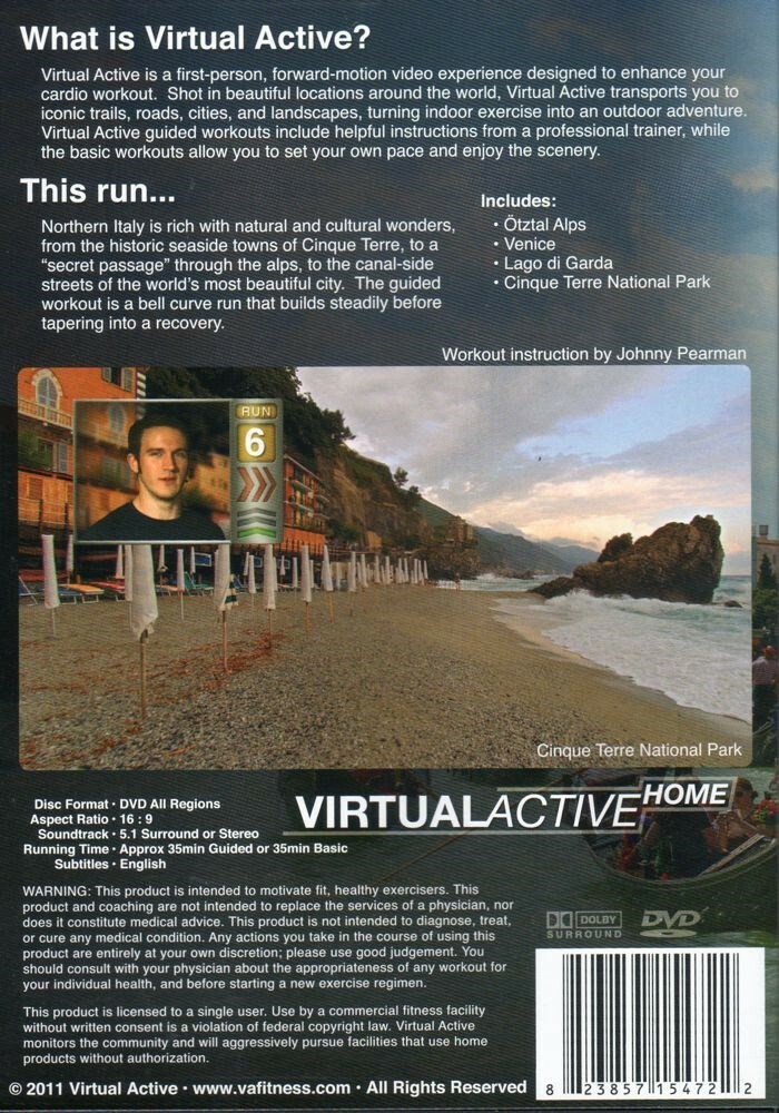 VIRTUAL ACTIVE NORTHERN ITALY RUN DVD TREADMILL OR ELLIPTICAL WORKOUT NEW SEALED