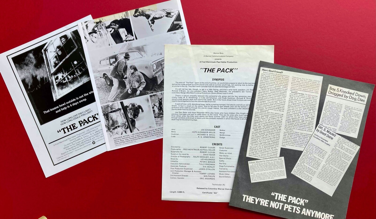The Pack Original Press Synopsis + Still Joe Don Baker Robert Clouse 1977