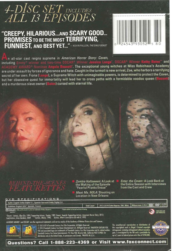 American Horror Story, Coven Season 3 NEW! 4 DVD w/ slip case, Widescreen, CC