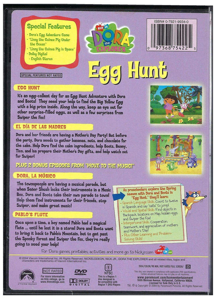 Nick, Jr. Dora The Explorer; Egg Hunt (Paramount; 2004) Full Screen/Color/Dolby