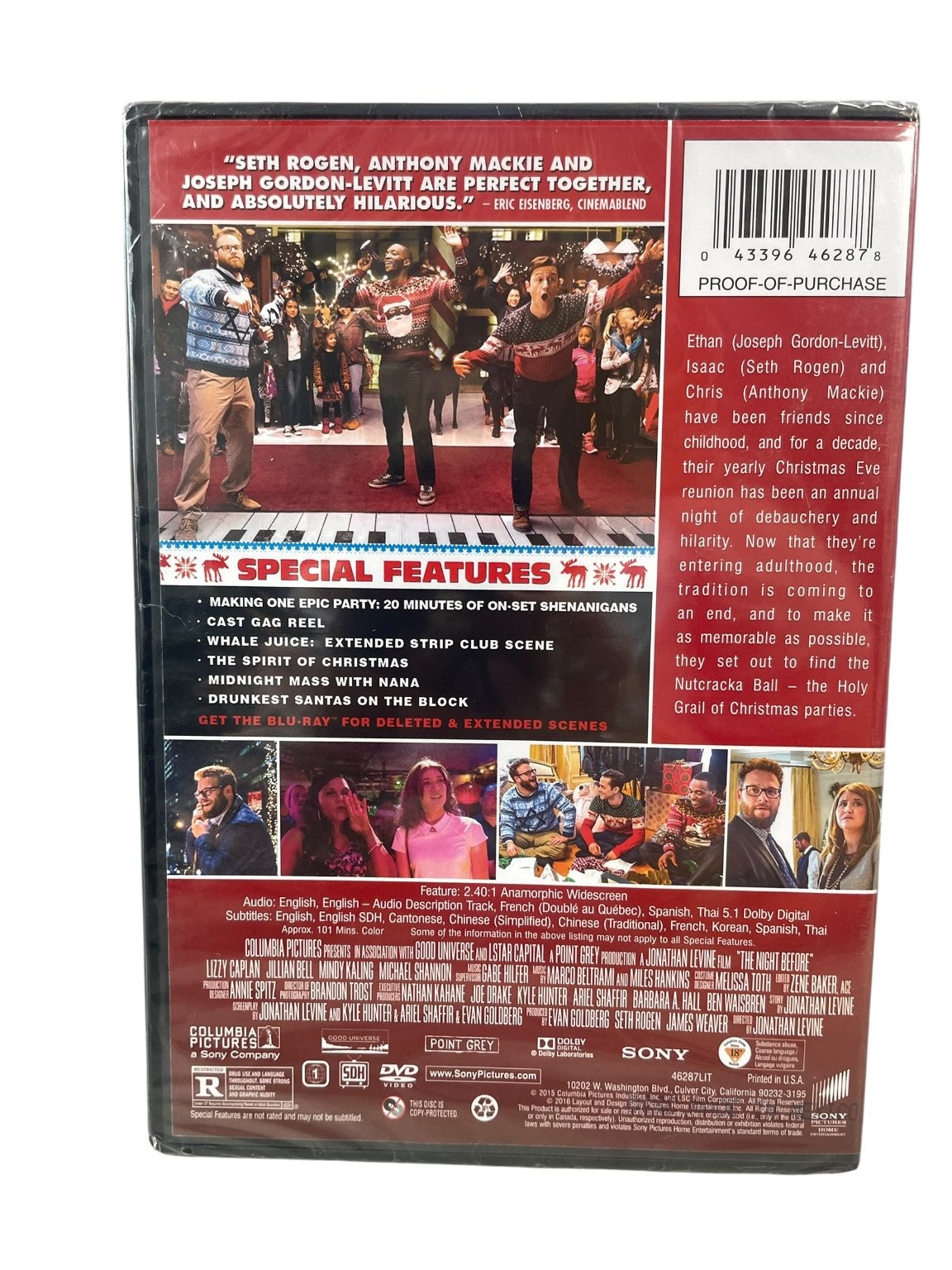 The Night Before DVD 2015 Joseph Gordon-Levitt Seth Rogen Anthony Mackie R-Rated