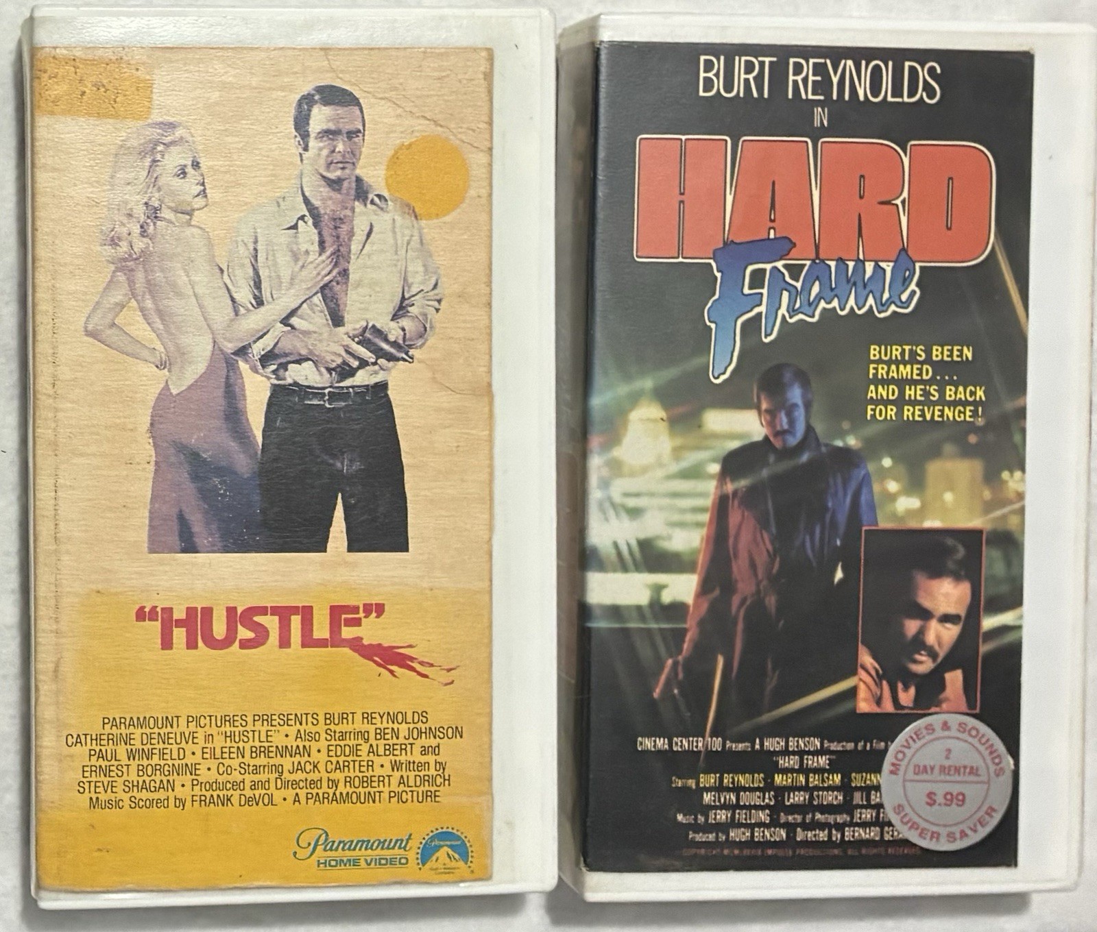 2 Rare Burt Reynolds VHS Hustle 1975 with Catherine Deneuve and Hard Frame 1970