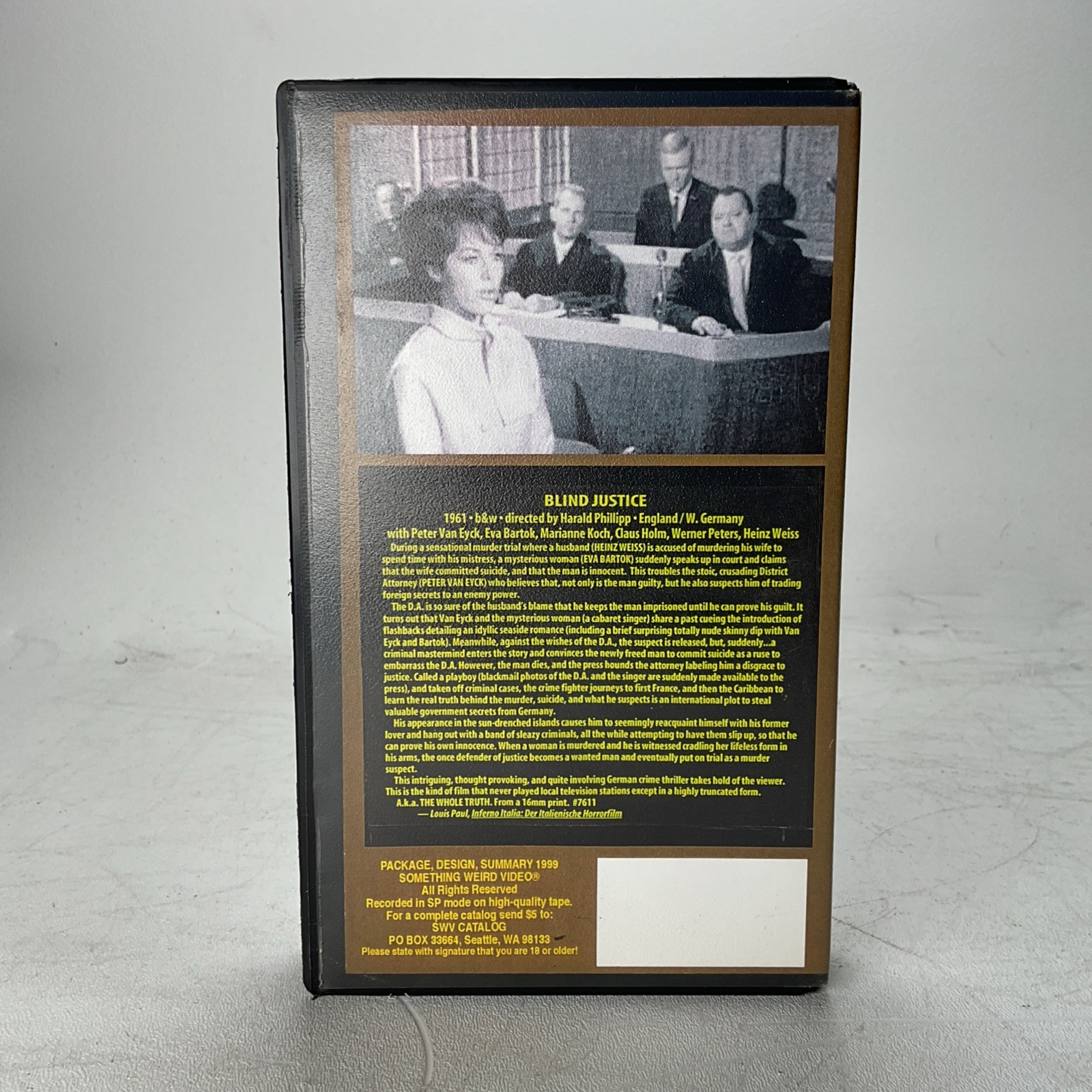 Blind Justice 1961 VHS Something Weird Video Vintage