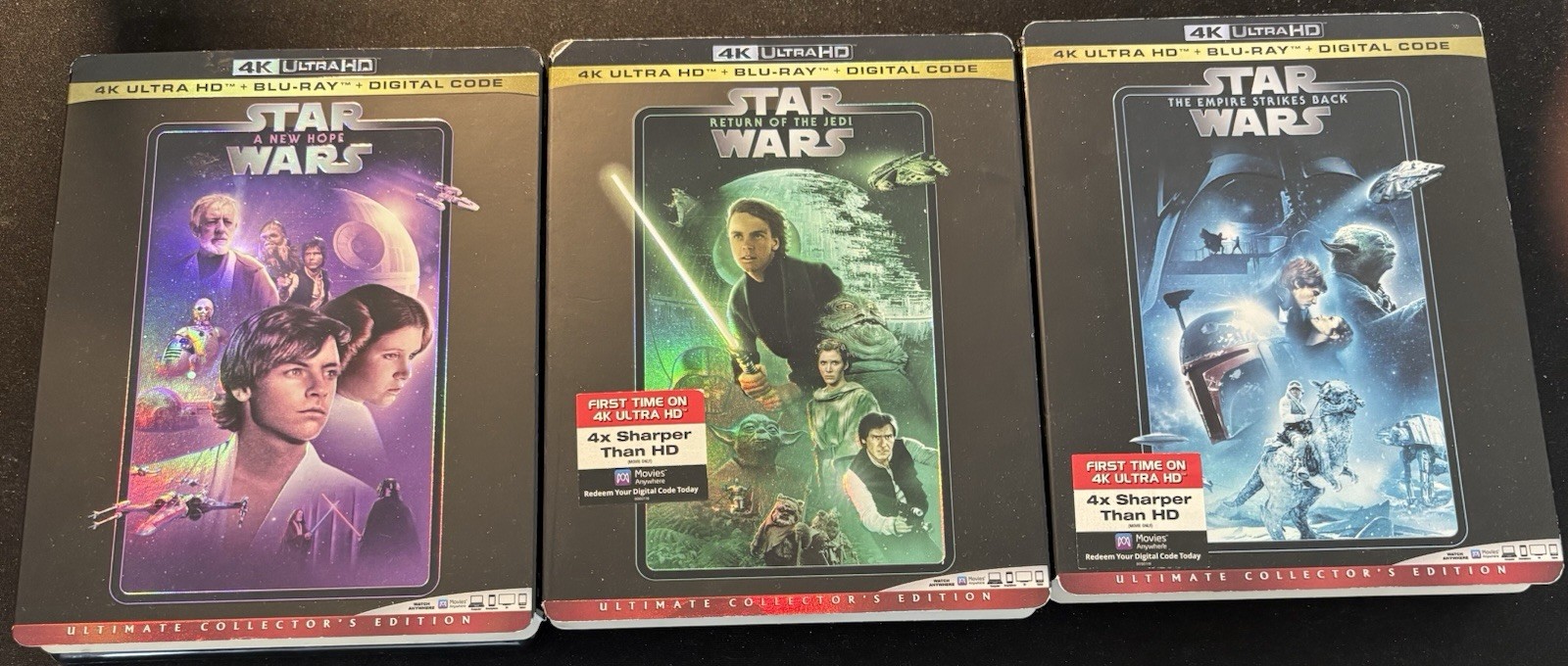Star Wars Trilogy New Hope + Empire + Jedi 4k Ultra Hd Bluray Lot W/ Slipcover