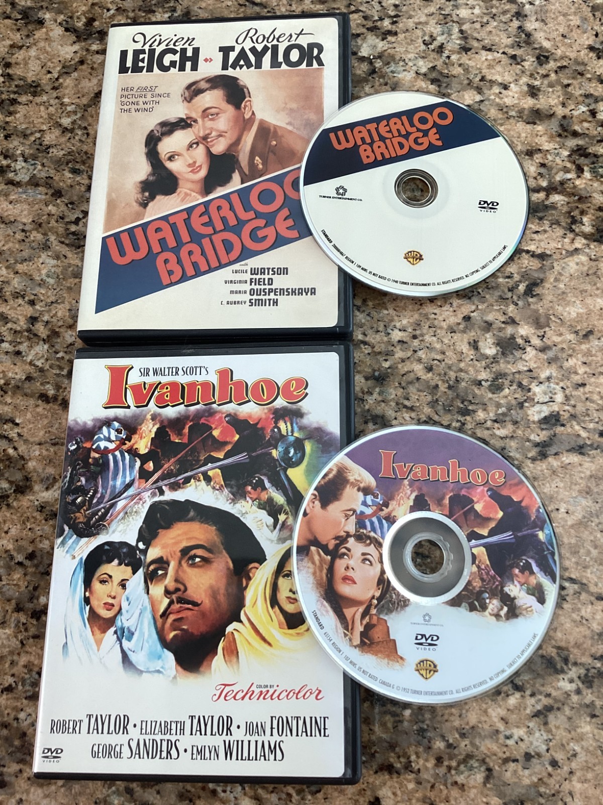 Ivanhoe + Waterloo Bridge B&W (2 DVD) Like New, Free Shipping. Robert Taylor.