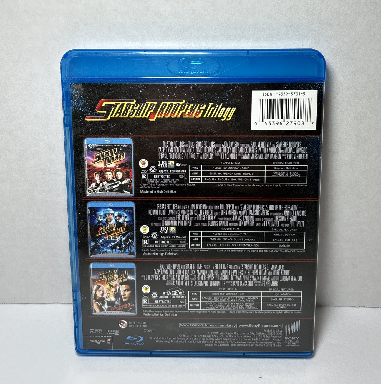 Starship Troopers Trilogy 1, 2 Hero of the Federation, 3 Marauder Movie Blu Ray