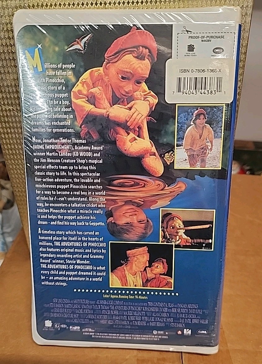 The Adventures of Pinocchio (VHS, 1996, Clamshell) New Sealed Copy
