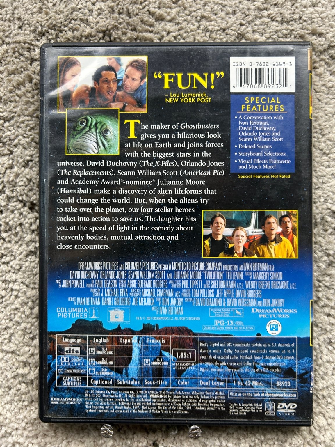 Evolution DVD 2001 Widescreen David Duchovny Ivan Reitman Special Features