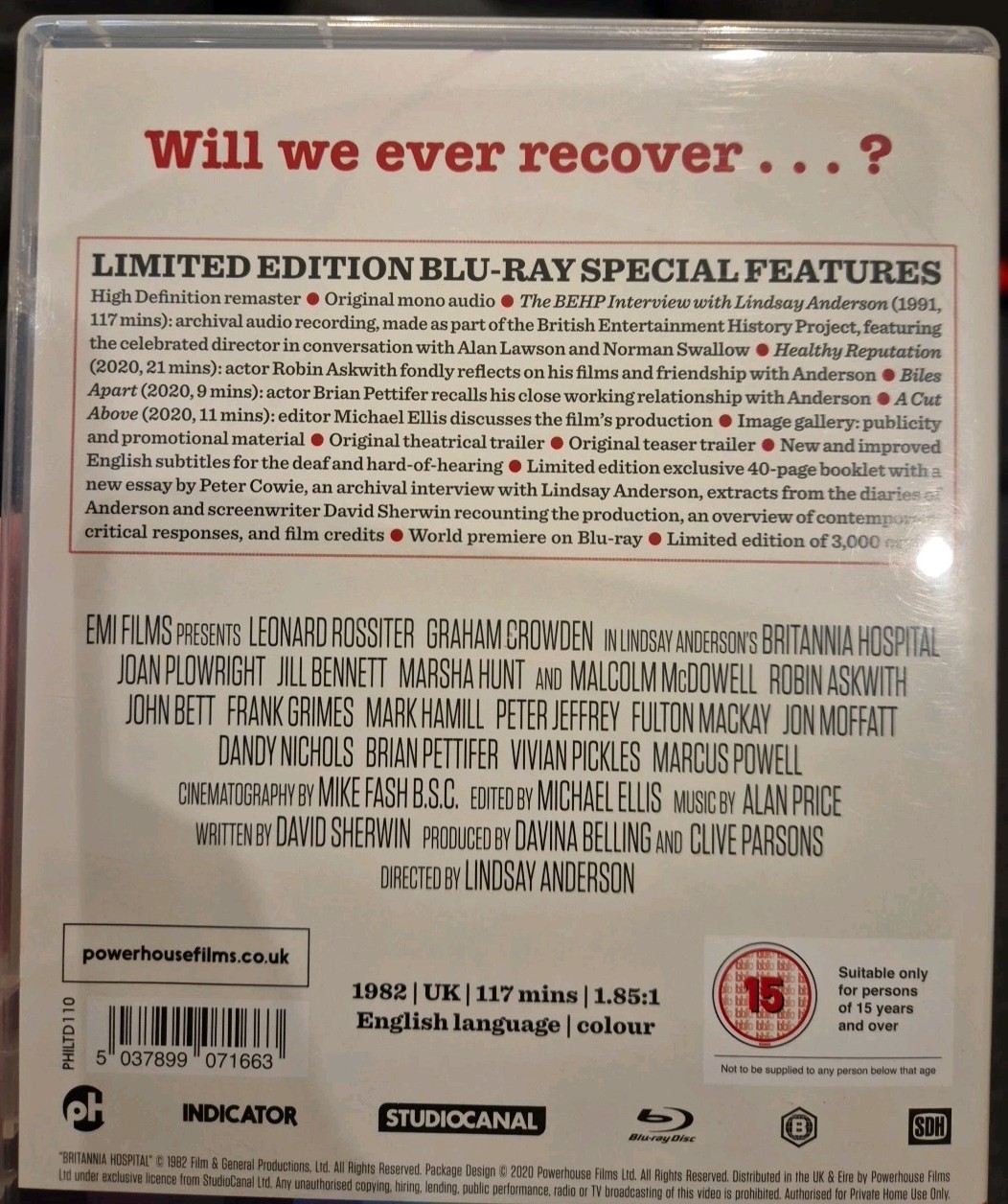 LINDSAY ANDERSON BRITANNIA HOSPITAL BLU-RAY BLURAY MALCOLM McDOWELL MARK HAMILL