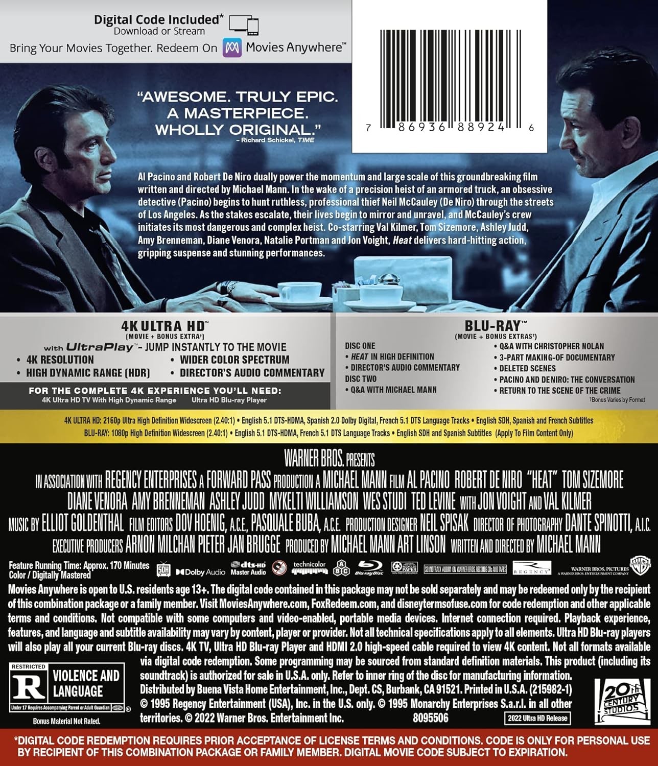 Heat Feature 4K UHD (4K UHD Blu-ray) Al Pacino Robert De Niro Val Kilmer