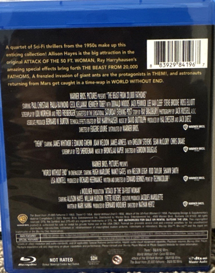 50’s Sci-Fi Collection 4 Disc Blu-ray (Warner 2025) Them, World Without End + 2